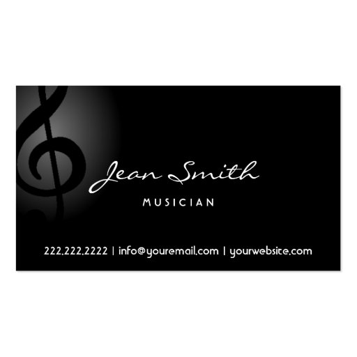 Elegant Dark Clef Musician Business Card (front side)