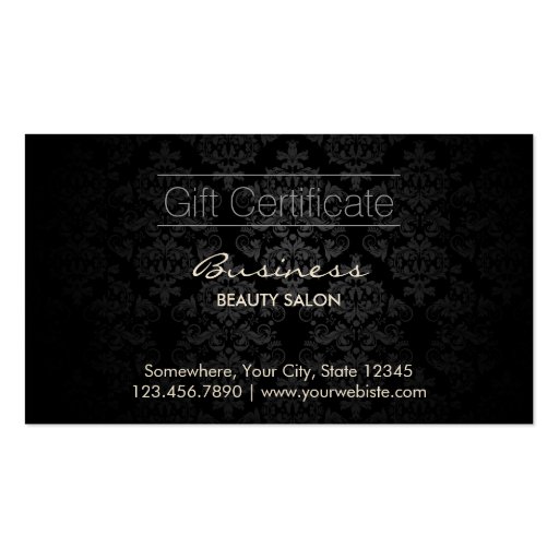 Elegant Dark Damask Beauty Salon Gift Certificates Business Card