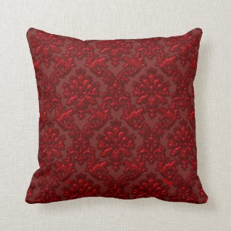 Elegant Dark Red Damask Throw Pillow