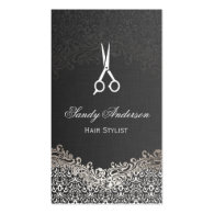 Elegant Dark Silver Damask - Hair Stylist Business Card Template