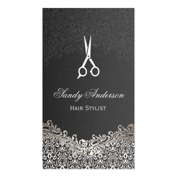 Elegant Dark Silver Damask - Hair Stylist Business Card Template