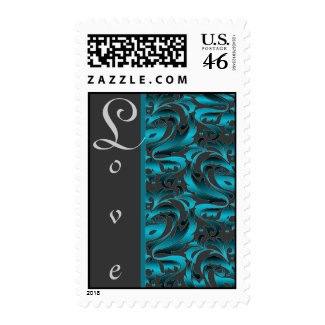 Elegant Dark Teal Damask Love Postage Stamp stamp