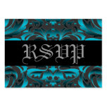 Elegant Dark Teal Damask RSVP Wedding Card Business Cards