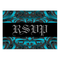 Elegant Dark Teal Damask RSVP Wedding Card business cards