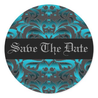 Elegant Dark Teal Damask Save The Date Sticker sticker