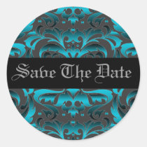 Elegant Dark Teal Damask Save The Date Sticker