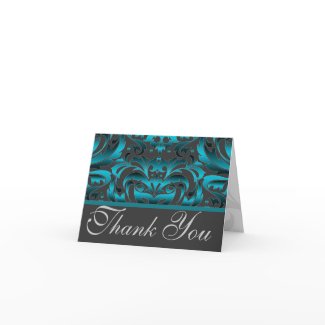 Elegant Dark Teal Damask Thank You Wedding Card card