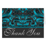 Elegant Dark Teal Damask Thank You Wedding Card