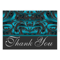 Elegant Dark Teal Damask Thank You Wedding Card