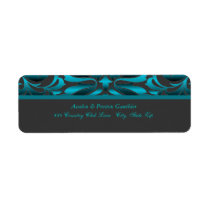 Elegant Dark Teal Damask Wedding Address Label