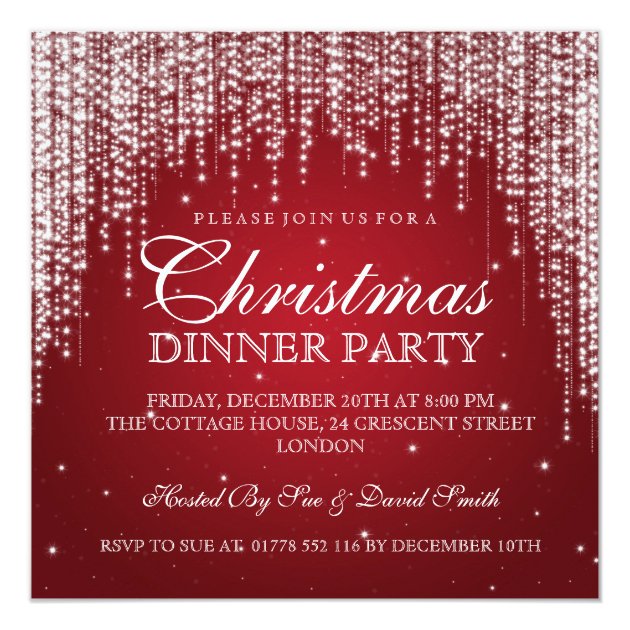 Elegant Dazzle Christmas Holiday Party Red Card (front side)