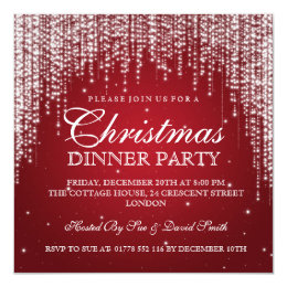 Elegant Dazzle Christmas Holiday Party Red 5.25x5.25 Square Paper Invitation Card