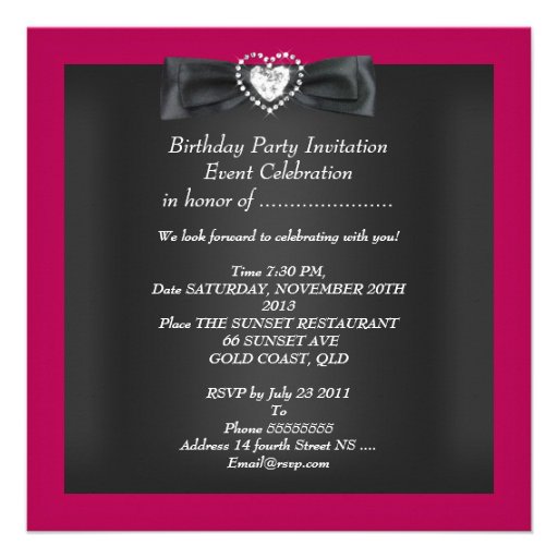 Elegant Deep Pink Black All Occasions Personalized Invitations