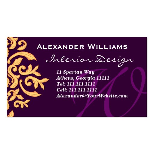 Elegant Deep Purple Monogram W Customizable Business Card Template
