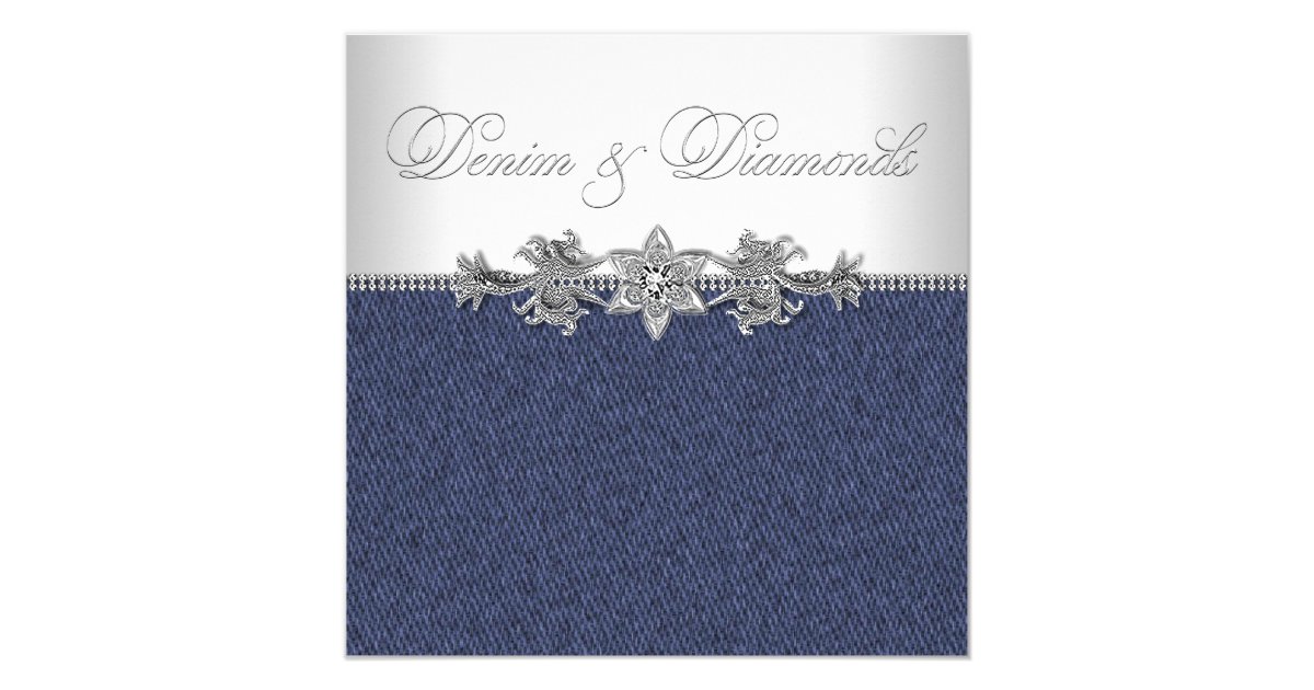 Elegant Denim And Diamonds Party Card Zazzle