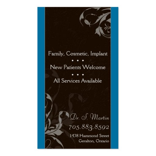 Elegant Dentist Business Card Blue Molar Tooth (back side)