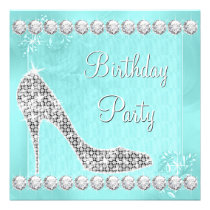 Elegant Diamond and Teal Blue Birthday Party invitations