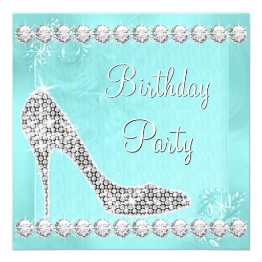 Elegant Diamond and Teal Blue Birthday Party Custom Invites