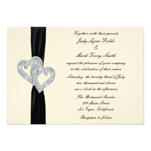 Elegant Diamond Black Ribbon Wedding Invitation
