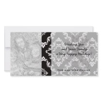 elegant diamond damask black white custom photo card
