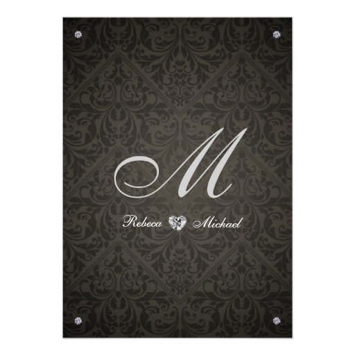 Elegant Diamond Damask Monogram Wedding Invites