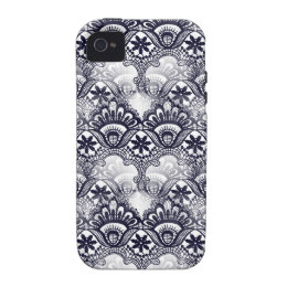 Elegant Distressed Navy Blue Lace Damask Pattern iPhone 4/4S Cases