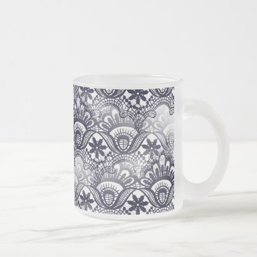 Elegant Distressed Navy Blue Lace Damask Pattern 10 Oz Frosted Glass