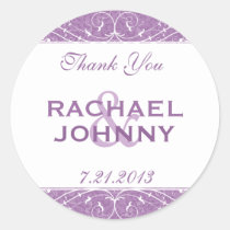 Elegant Distressed Violet Purple Thank You Round Sticker