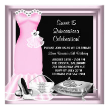 Elegant Dress Tiara Pink Quinceanera Personalized Announcements