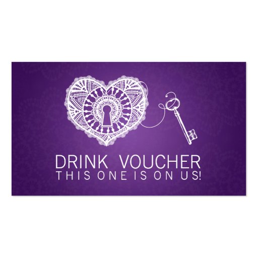 Elegant Drink Voucher Key To My Heart Purple Business Card Templates (front side)