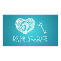 Elegant Drink Voucher Key To My Heart Turquoise Business Cards