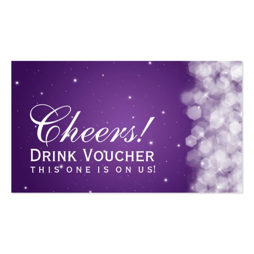 Elegant Drink Voucher Party Sparkle Purple Business Cards (front side)