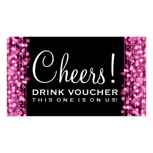 Elegant Drink Voucher Party Sparkles Pink Business Cards (front side)