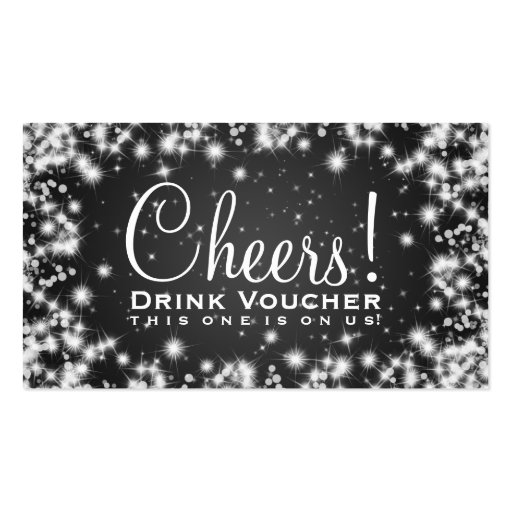 Elegant Drink Voucher Party Winter Sparkle Black Business Card Template (front side)