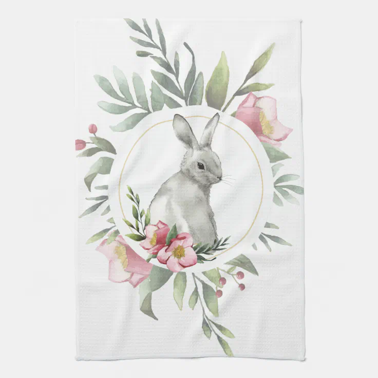 Elegant Easter Bunny Floral Kitchen Towel Zazzle