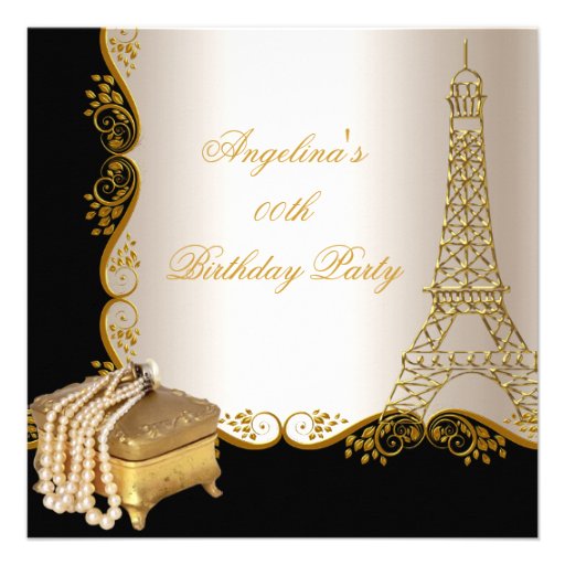 Elegant Eiffel Tower Gold Black Birthday Party Personalized Invitation