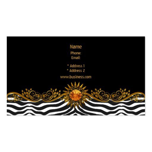 Elegant Elite Classy Black Gold Zebra Animal Business Card Template (back side)