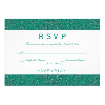 Elegant emerald floral swirls wedding RSVP card