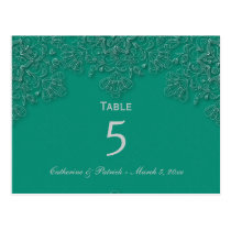 Elegant emerald floral swirls wedding table card postcards