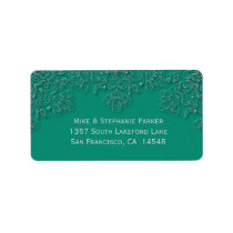 Elegant emerald green floral swirls address label