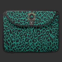 Elegant Emerald Green Monograph Leopard Sleeve macbook sleeves