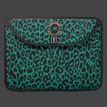 Elegant Emerald Green Monograph Leopard Sleeve macbook sleeves