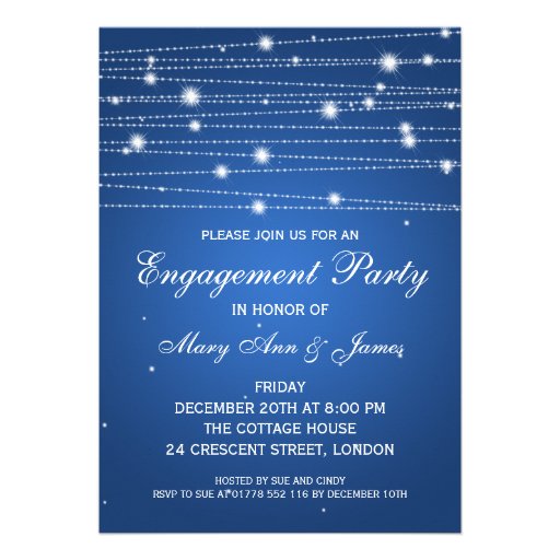 Elegant Engagement Party Sparkling Lines Sapphire Custom Announcements