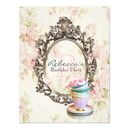 elegant english floral vintage birthday party announcement (front side)