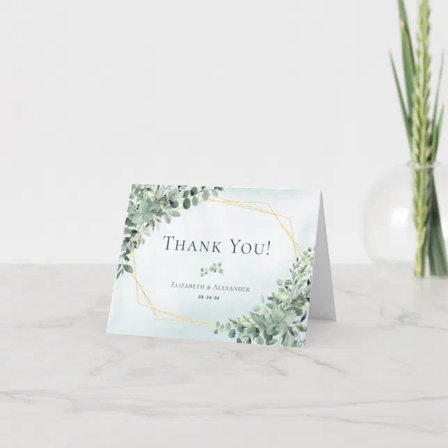 Elegant Eucalyptus Greenery Geometric Wedding Thank You Card Zazzle