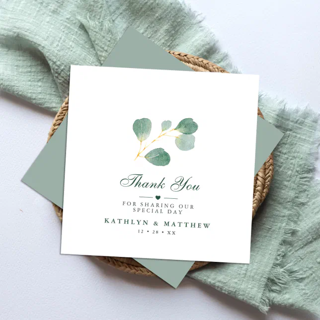 Elegant Eucalyptus Greenery Wedding Thank You Note Card Zazzle