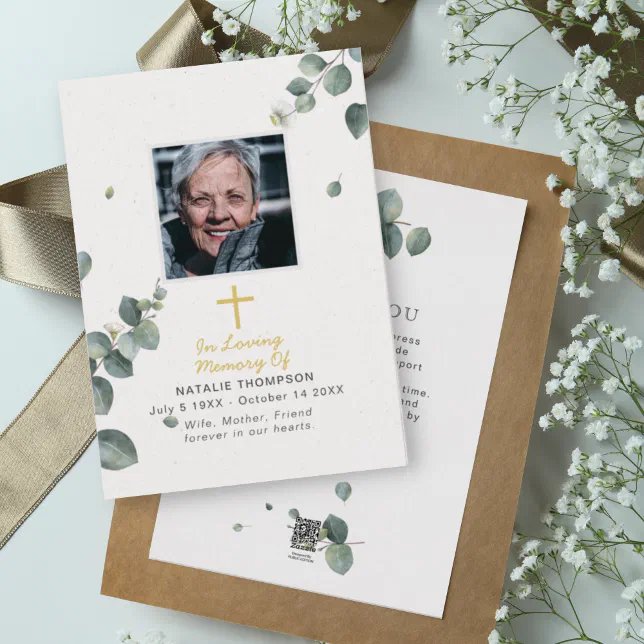 Elegant Eucalyptus Sympathy Funeral Photo Thank You Card Zazzle