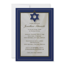 Elegant Fabric Bar Mitzvah Invitation in Navy