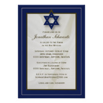 Elegant Fabric Bar Mitzvah Invitation in Navy invitations