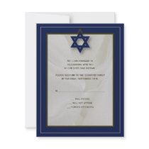 Elegant Fabric Bar Mitzvah Reply Card in Navy Personalized Invitation